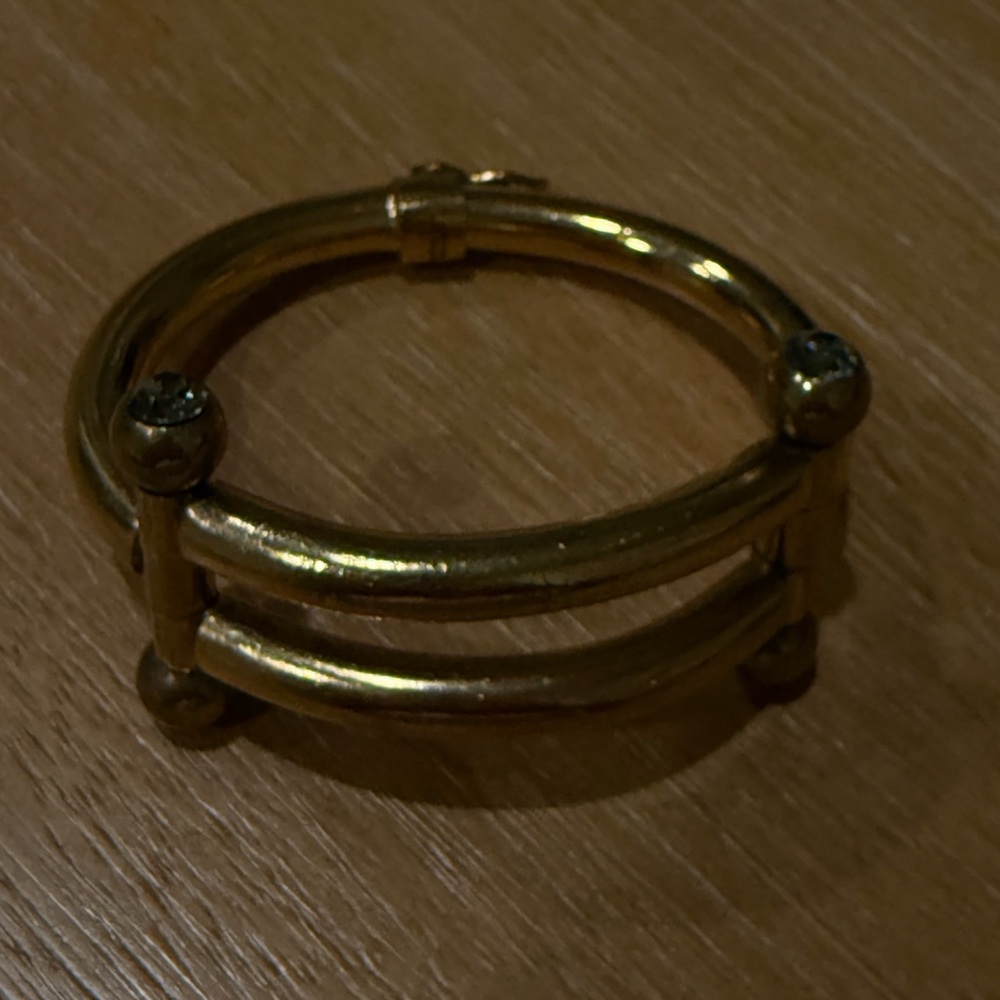 Vintage Lanvin Double Bar Hinged Cuff Bracelet – Gold with Crystal Ends